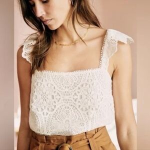 Sezane Edith Blouse 34 Ecru XS eyelet cami tank